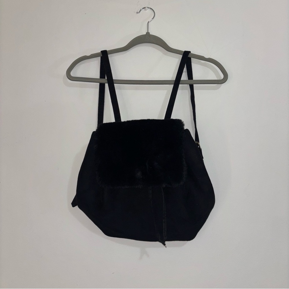 Chic Black Faux Fur Backpack